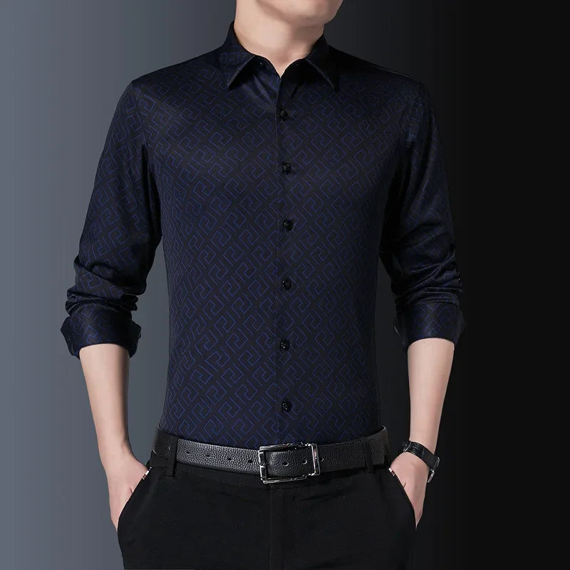Men’s Slim Fit Printed Casual Shirt – Long Sleeve Turn-Down Collar