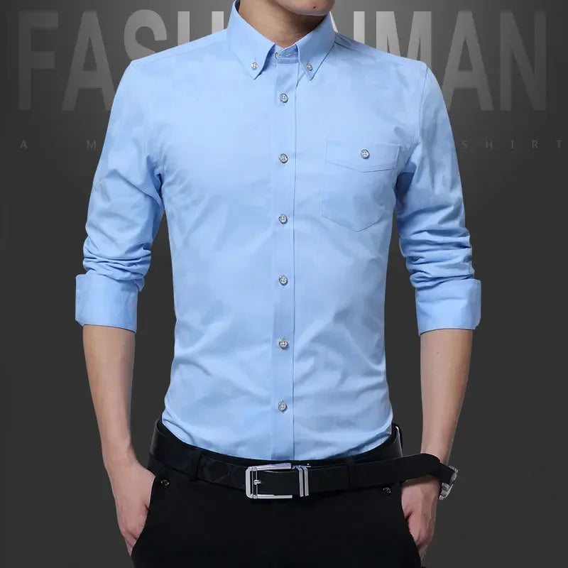 Fashion Casual Men’s Shirt – Cotton Blend, Jacquard Weave, Plus Size 5XL