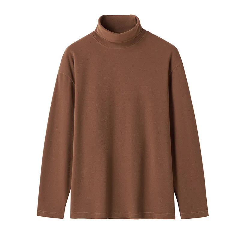 Casual Solid Color Turtleneck Tee for Men – Spring & Autumn Long Sleeve Shirt