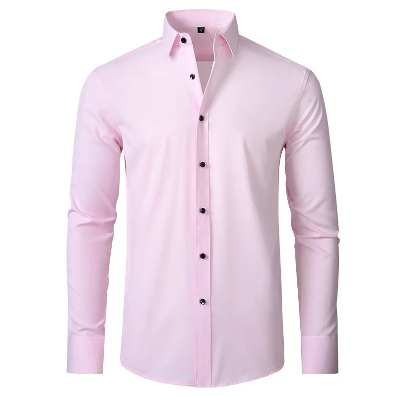 High Elasticity Men’s Shirt – Smart Casual Long Sleeve Turn-Down Collar