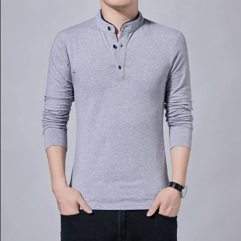 Men’s Slim Fit Casual Tee – Solid Color Long Sleeve Top