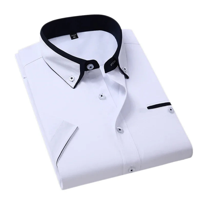 Men’s Slim Fit Business Shirt – Turn-Down Collar Short Sleeve Casual Top
