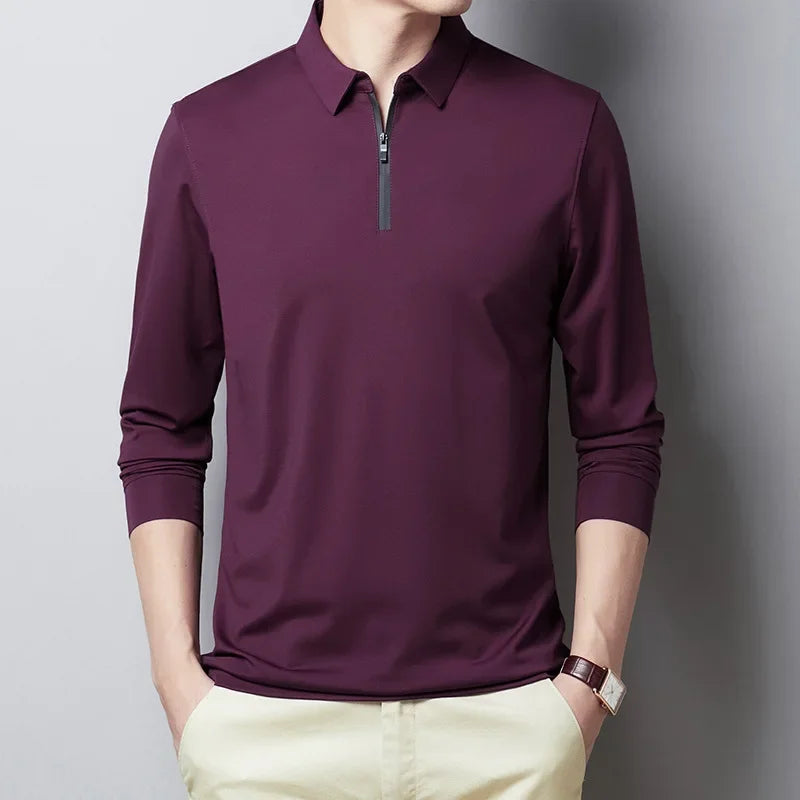 Classic Solid Color Long Sleeve T-Shirt – Business Casual Fashion Top