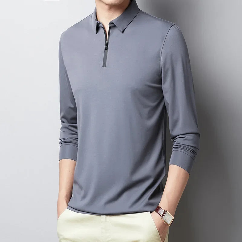 Classic Solid Color Long Sleeve T-Shirt – Business Casual Fashion Top