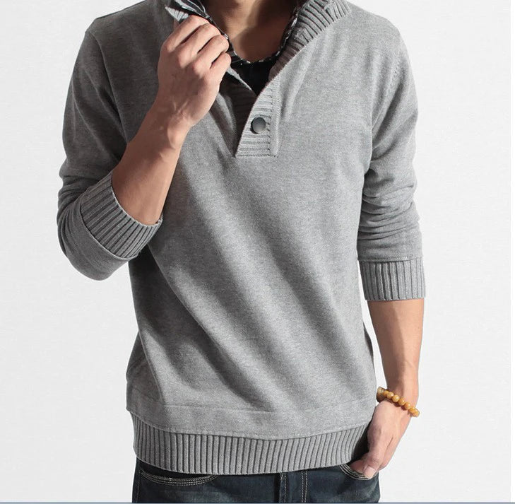Men’s Mandarin Collar Pullover Sweater – Autumn & Winter Casual Knit
