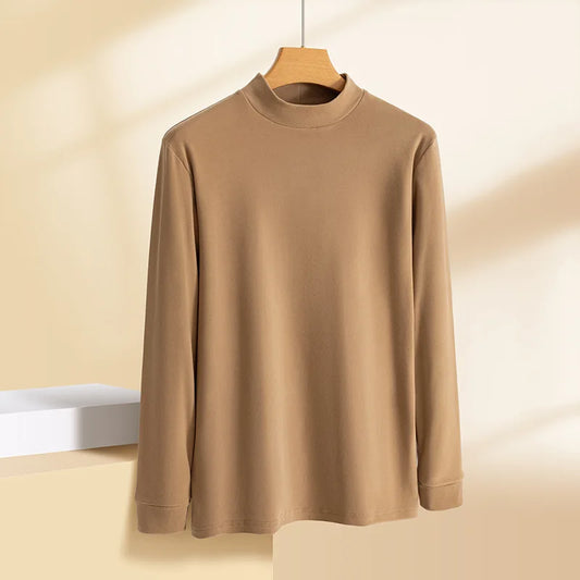 Casual Turtleneck Tee for Men – Solid Color Long Sleeve Autumn/Winter Shirt