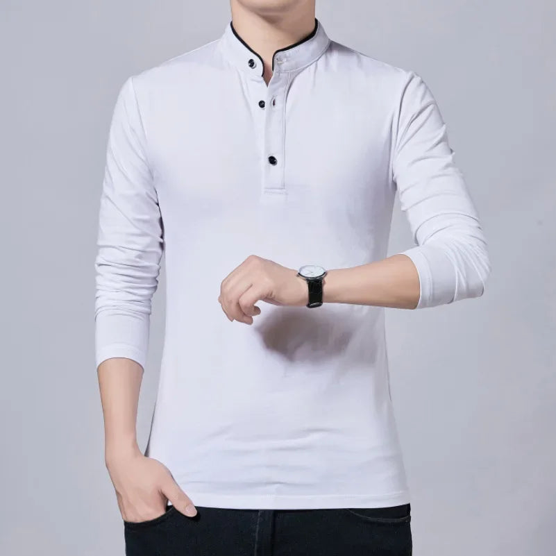Men’s Slim Fit Casual Tee – Solid Color Long Sleeve Top