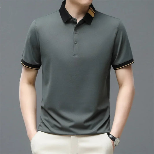 Men’s Summer Business Polo Shirt – Solid Color Short Sleeve