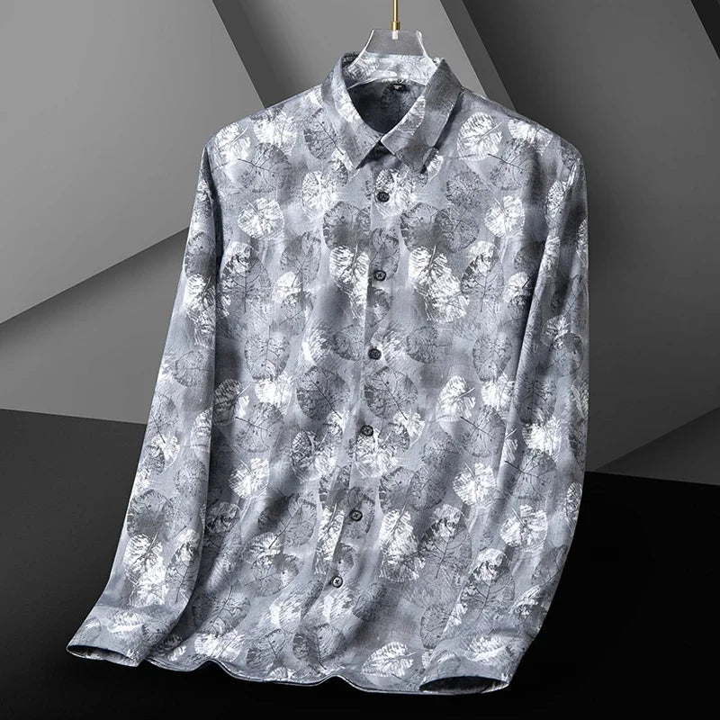 Retro Slim Fit Bamboo Fiber Shirt – Long Sleeve Men’s Casual Print