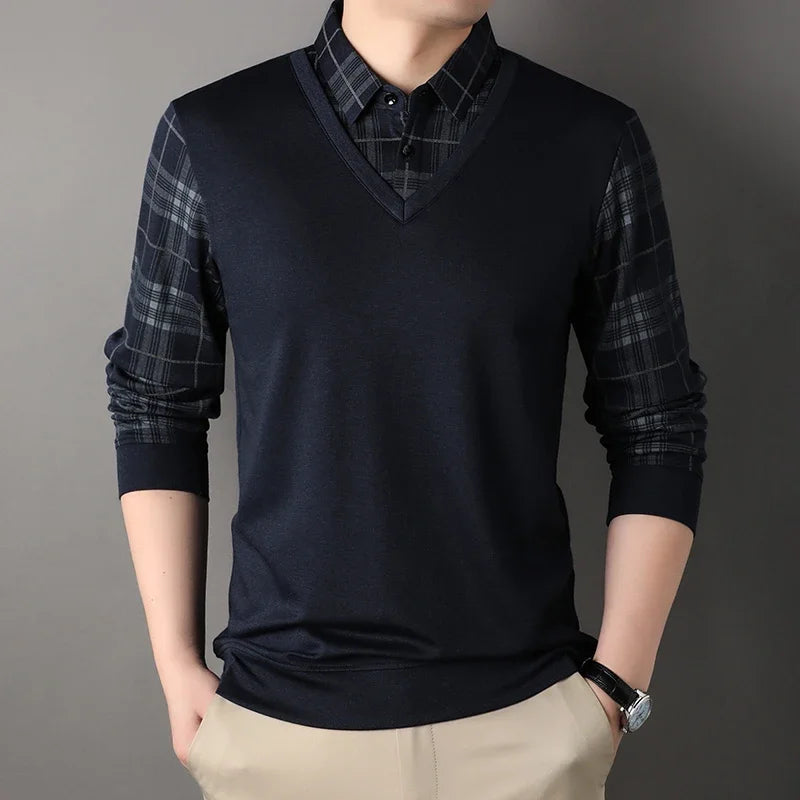 Men’s Long Sleeve Plaid Shirt – Turn-Down Collar Spring & Autumn Casual