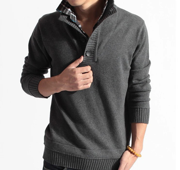 Men’s Mandarin Collar Pullover Sweater – Autumn & Winter Casual Knit