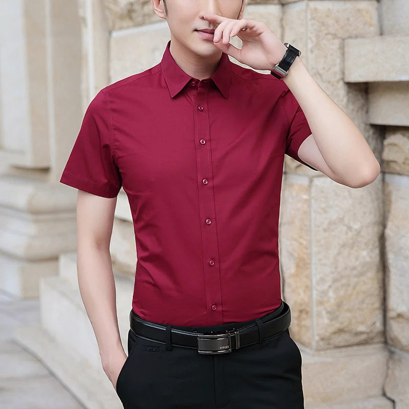 Men’s Slim Fit Short Sleeve Business Shirt – Solid Color Summer Casual