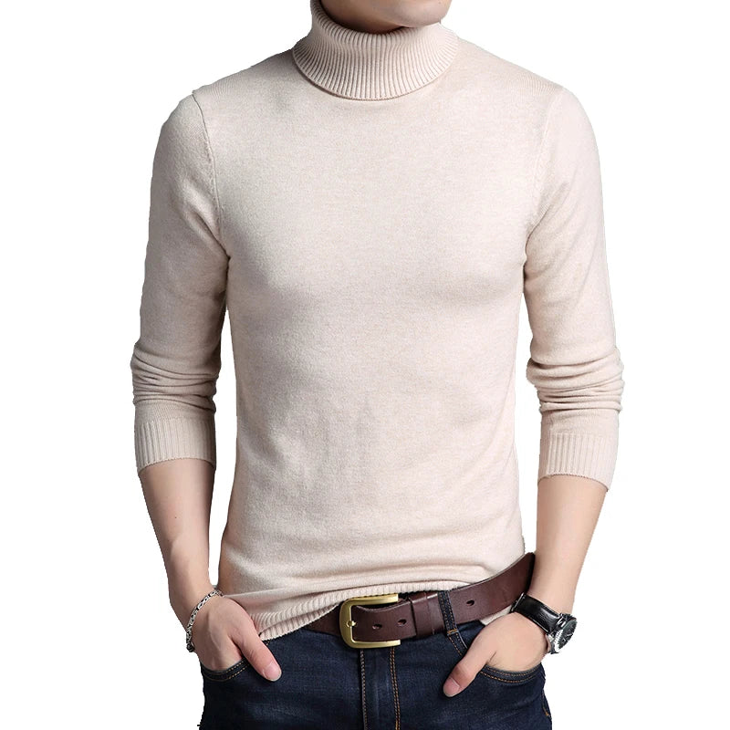 Men’s Slim Fit Turtleneck Sweater – Solid Color Knit Pullover
