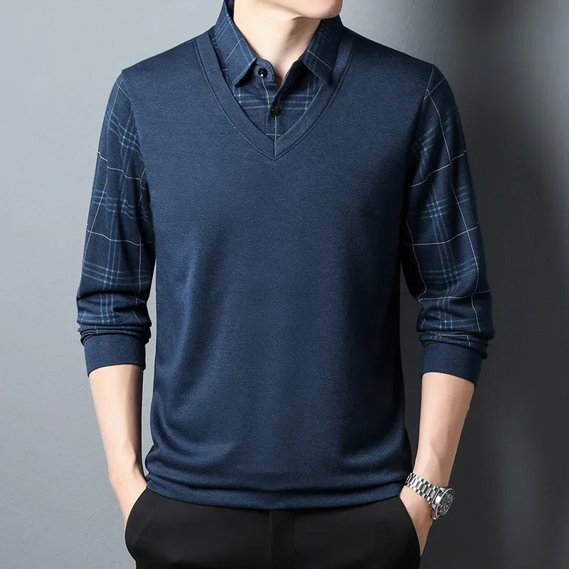 Men’s Slim Fit Casual Tee – Solid Color Long Sleeve Top