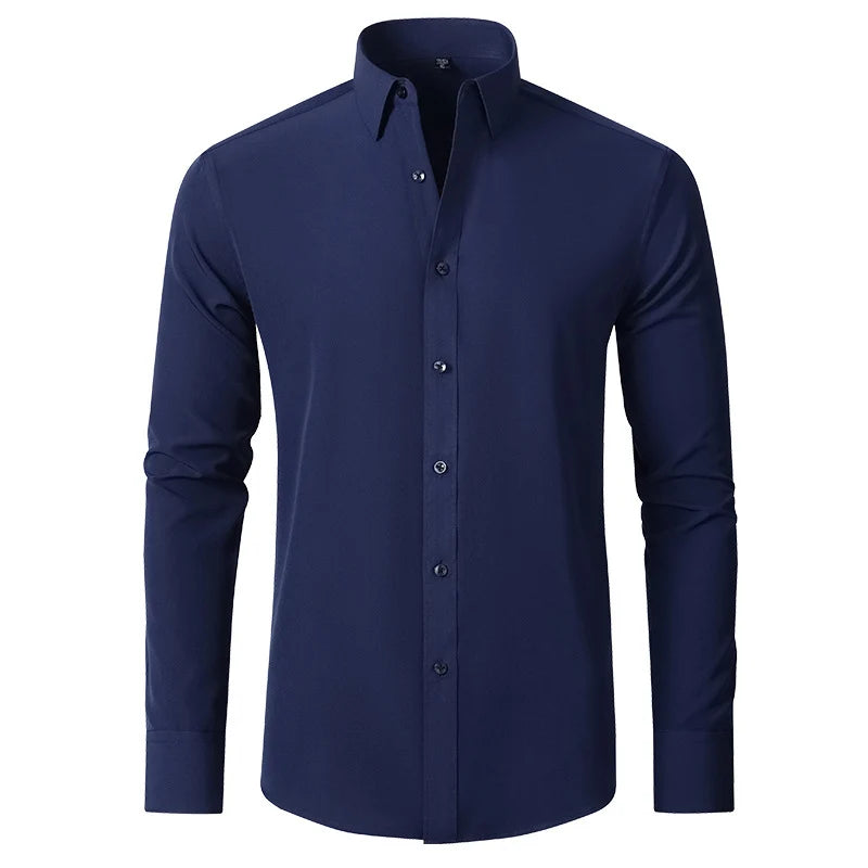 High Elasticity Men’s Shirt – Smart Casual Long Sleeve Turn-Down Collar