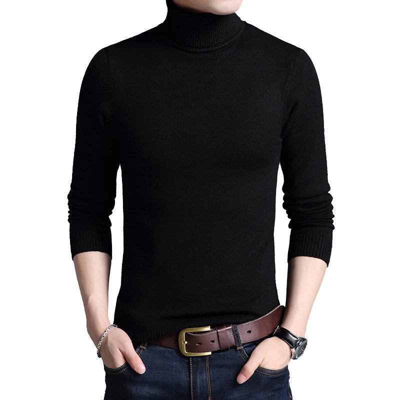 Men’s Slim Fit Turtleneck Sweater – Solid Color Knit Pullover