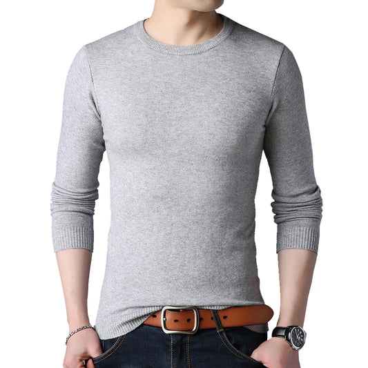 Men’s Slim Fit Solid Color O-Neck Sweater – Casual Business Knit Pullover