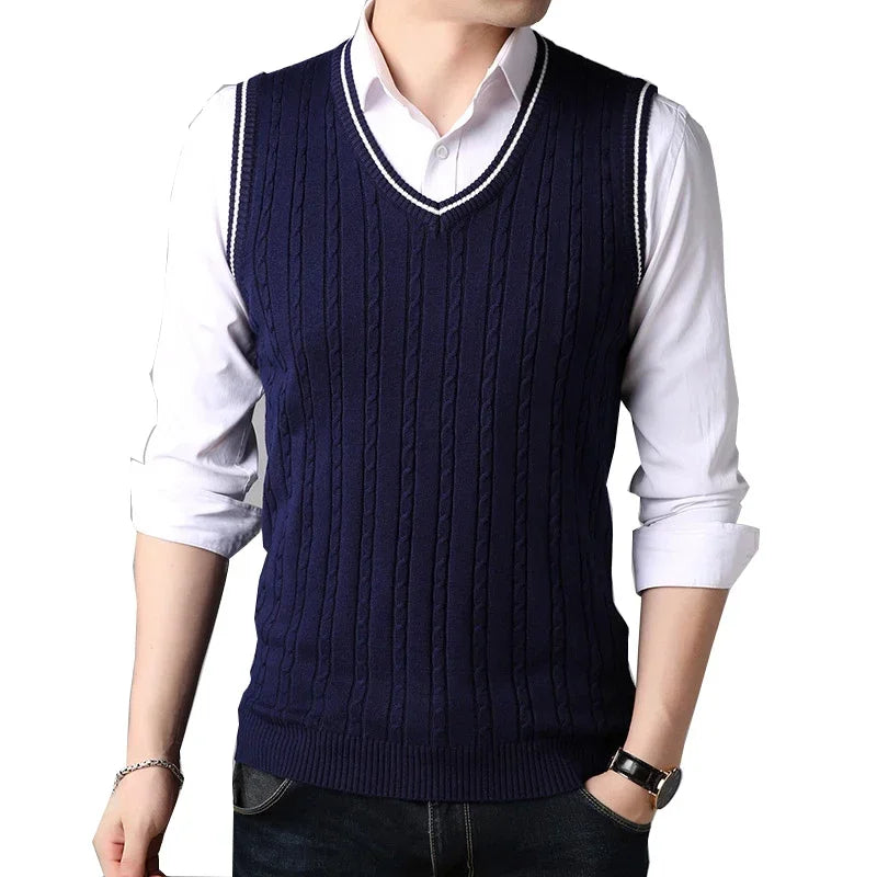 Men’s Classic V-Neck Sweater Vest – Slim Fit Knitted Sleeveless Pullover