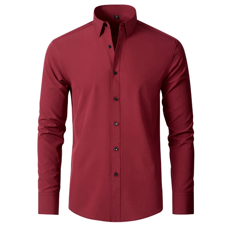 High Elasticity Men’s Shirt – Smart Casual Long Sleeve Turn-Down Collar