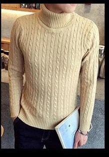 Classic Solid Color Turtleneck Knit Sweater for Men