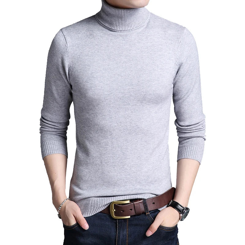 Men’s Slim Fit Turtleneck Sweater – Solid Color Knit Pullover