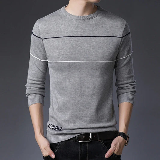 Classic Solid Knit Sweater for Men – Slim Fit Casual Pullover