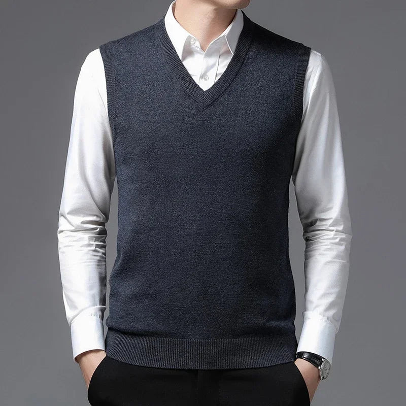 Casual Men’s Knit Vest – Autumn Winter Slim Fit V-Neck Pullover
