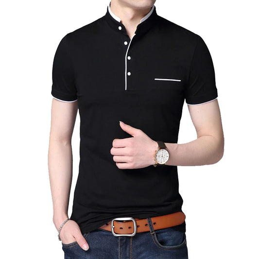 Men’s Stand Collar Slim T-Shirt – Cotton Stretch Summer Tee