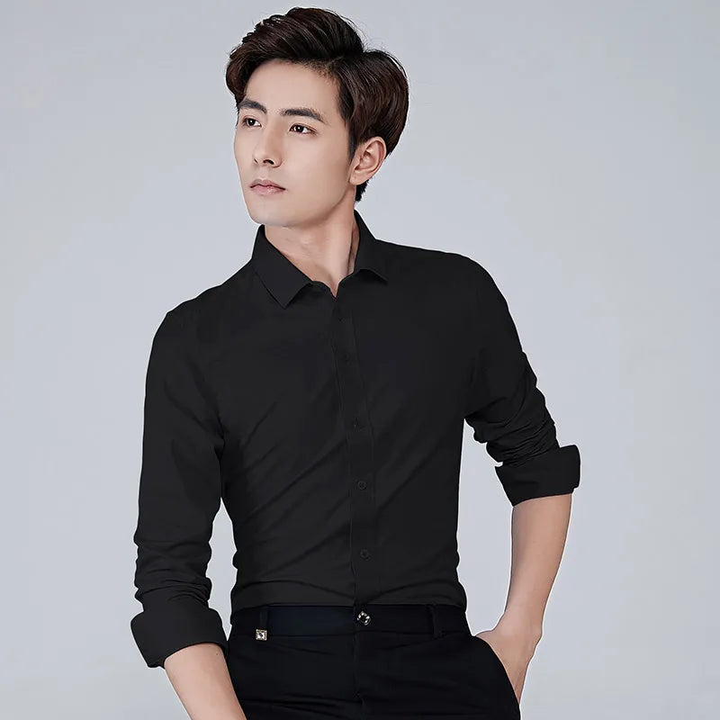 Spring Autumn Turn-Down Collar Business Casual Shirt for Men