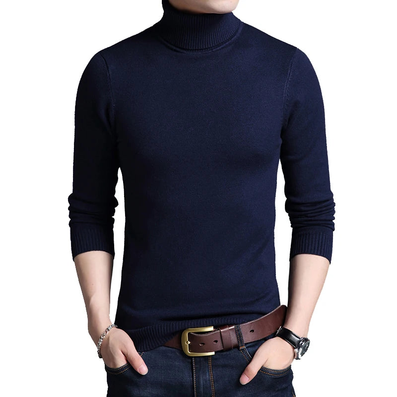 Men’s Slim Fit Turtleneck Sweater – Solid Color Knit Pullover