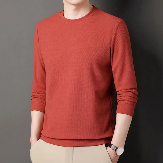 Waffle Knit O-Neck Pullover Sweater