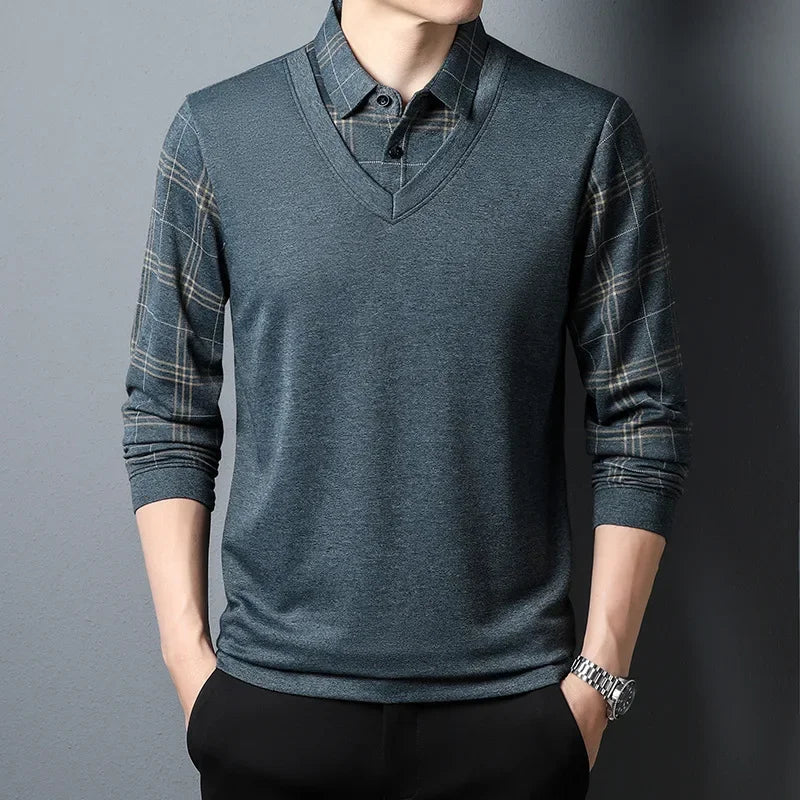 Men’s Slim Fit Casual Tee – Solid Color Long Sleeve Top