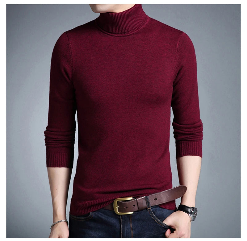 Men’s Slim Fit Turtleneck Sweater – Solid Color Knit Pullover