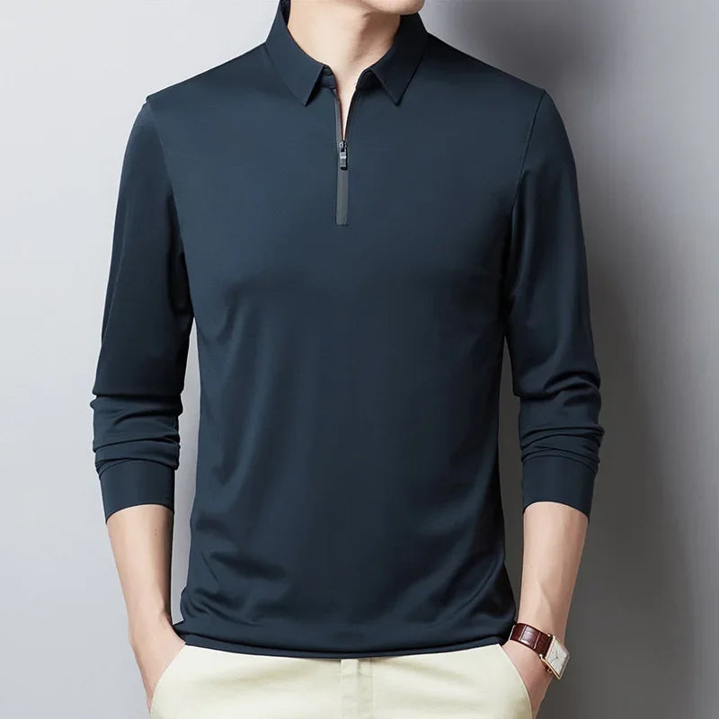 Classic Solid Color Long Sleeve T-Shirt – Business Casual Fashion Top