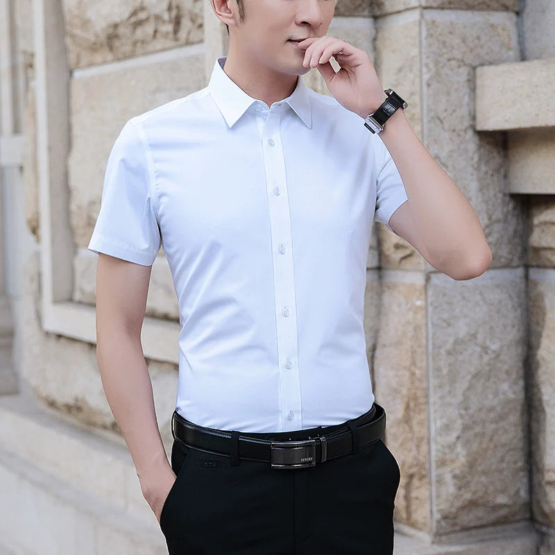 Men’s Slim Fit Short Sleeve Business Shirt – Solid Color Summer Casual