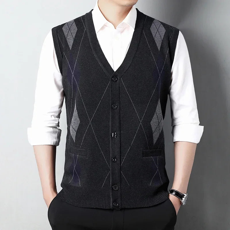 Men’s V-Neck Plaid Cardigan – Spring & Autumn Casual Knit