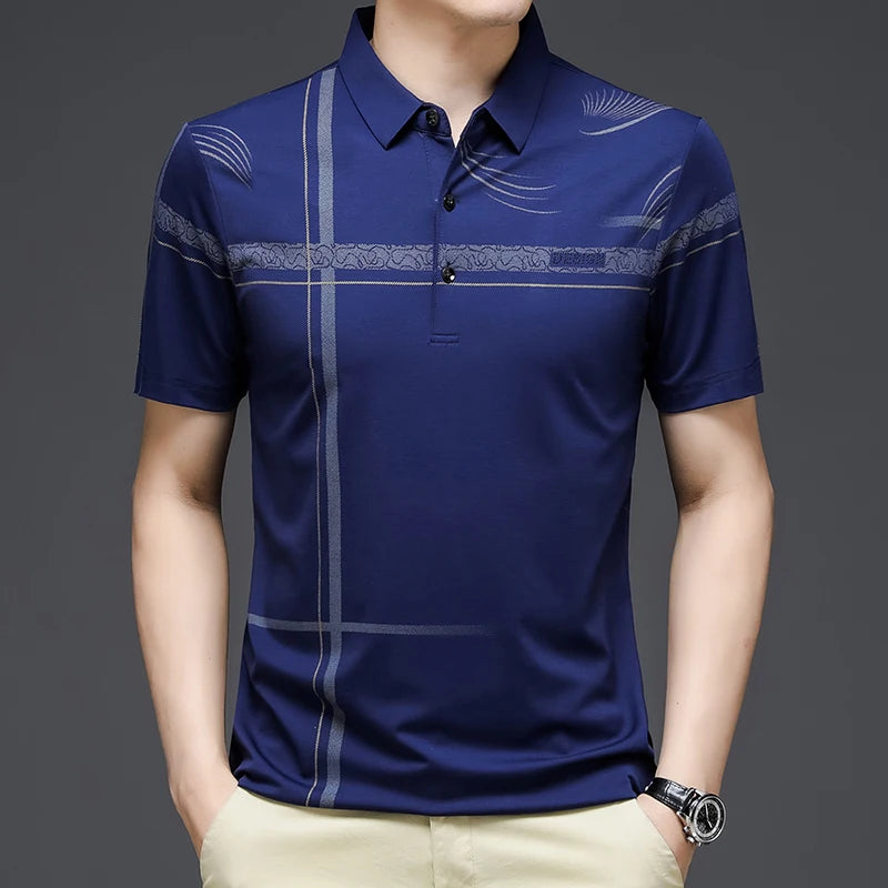 Men’s Printed Summer Polo Tee – Breathable Turn-Down Collar Short Sleeve Shirt