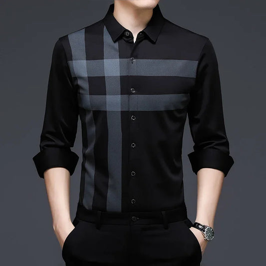 Men’s Vintage Striped Casual Shirt – Long Sleeve Smart Casual Spring/Autumn
