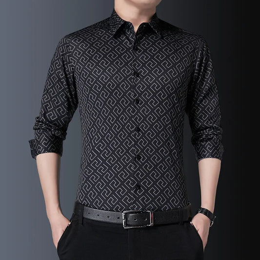 Men’s Slim Fit Printed Casual Shirt – Long Sleeve Turn-Down Collar