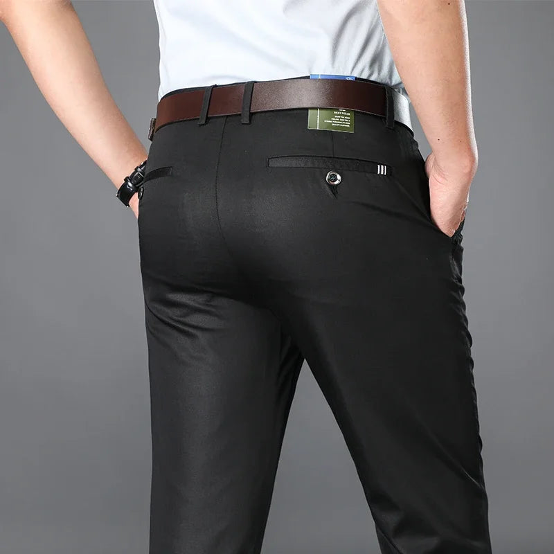 Breathable Smart Casual Men’s Pants – Full-Length Straight Work Trousers