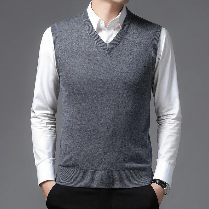 Casual Men’s Knit Vest – Autumn Winter Slim Fit V-Neck Pullover