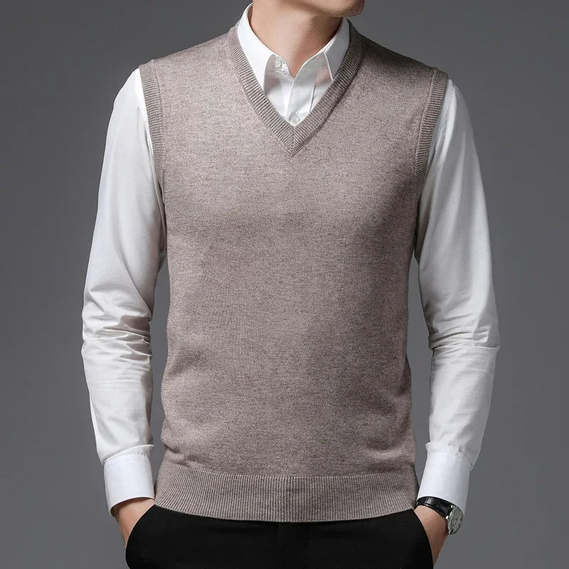 Casual Men’s Knit Vest – Autumn Winter Slim Fit V-Neck Pullover