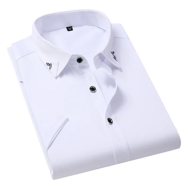 Men’s Slim Fit Business Dress Shirt – Turn-Down Collar Short Sleeve Tuxedo Top