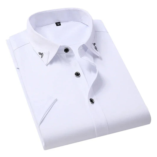 Men’s Slim Fit Business Dress Shirt – Turn-Down Collar Short Sleeve Tuxedo Top