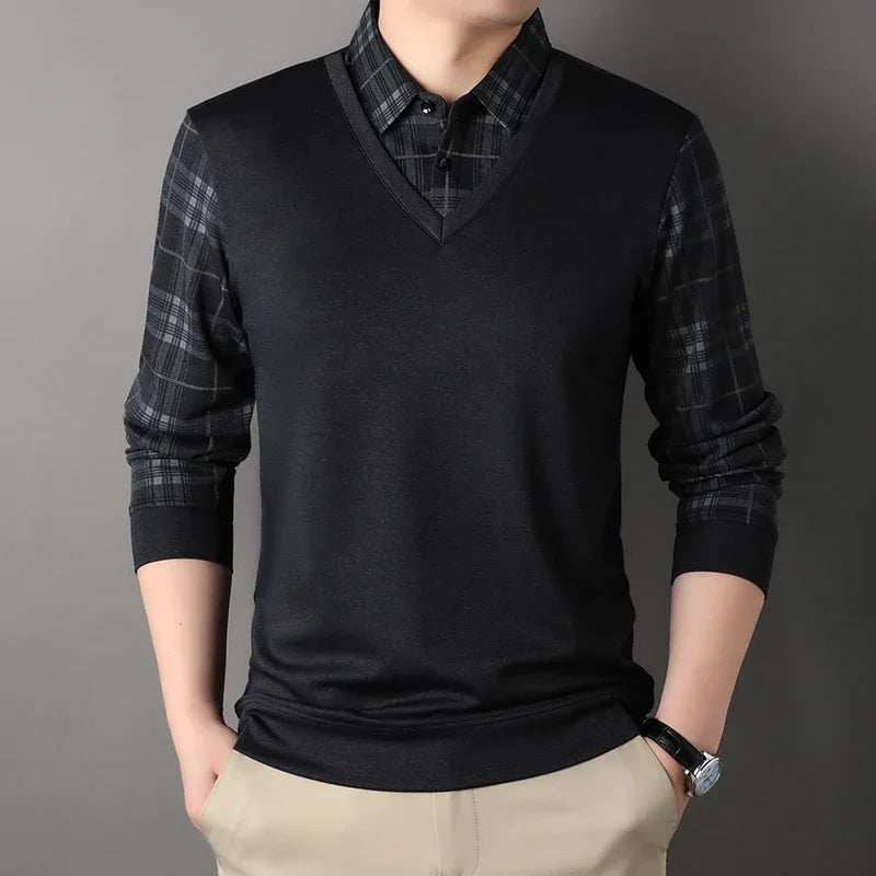 Men’s Long Sleeve Plaid Shirt – Turn-Down Collar Spring & Autumn Casual