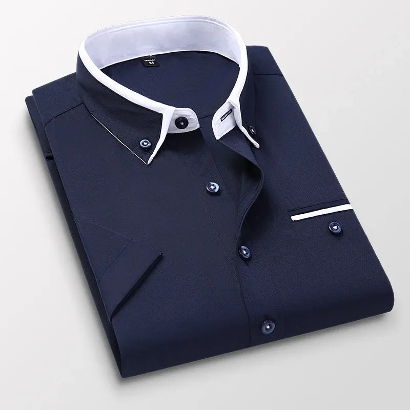 Men’s Slim Fit Business Shirt – Turn-Down Collar Short Sleeve Casual Top