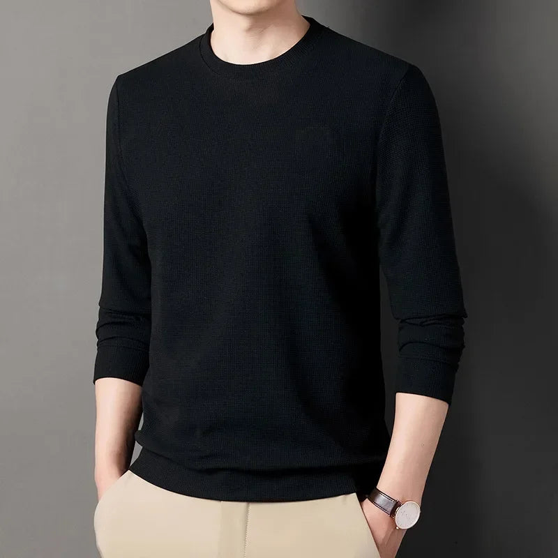 Waffle Knit O-Neck Pullover Sweater