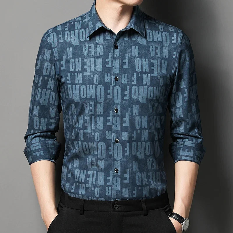 Retro Slim Fit Bamboo Fiber Shirt – Long Sleeve Men’s Casual Print