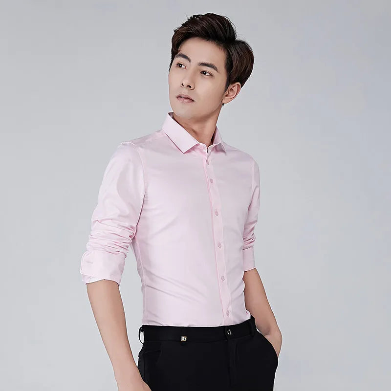 Spring Autumn Turn-Down Collar Business Casual Shirt for Men