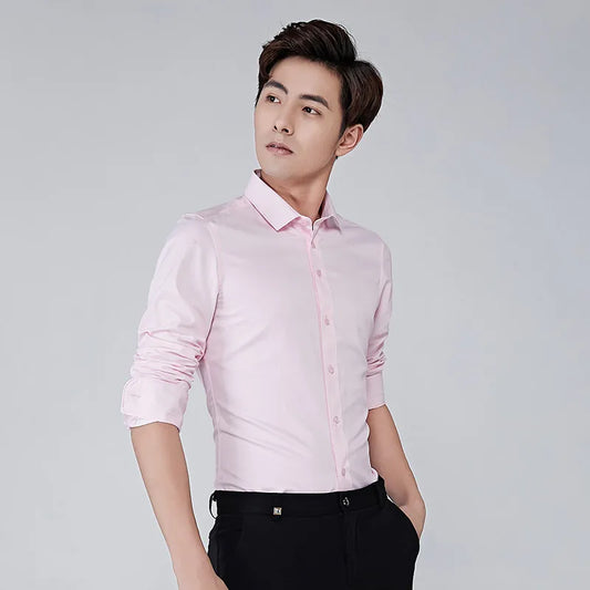 Spring Autumn Turn-Down Collar Business Casual Shirt for Men
